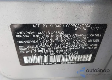 2018 Subaru Forester 2.5I z USA, uszkodzony, nr VIN JF2SJABC7JH512104